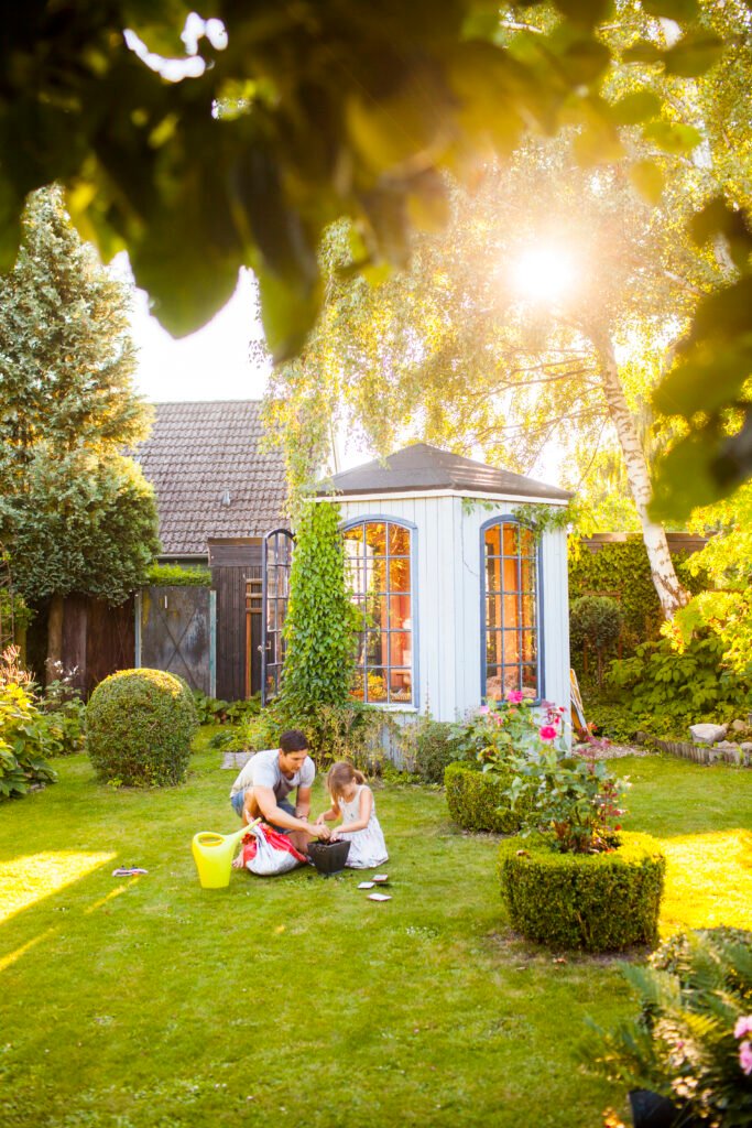 Dad and daughter in the garden